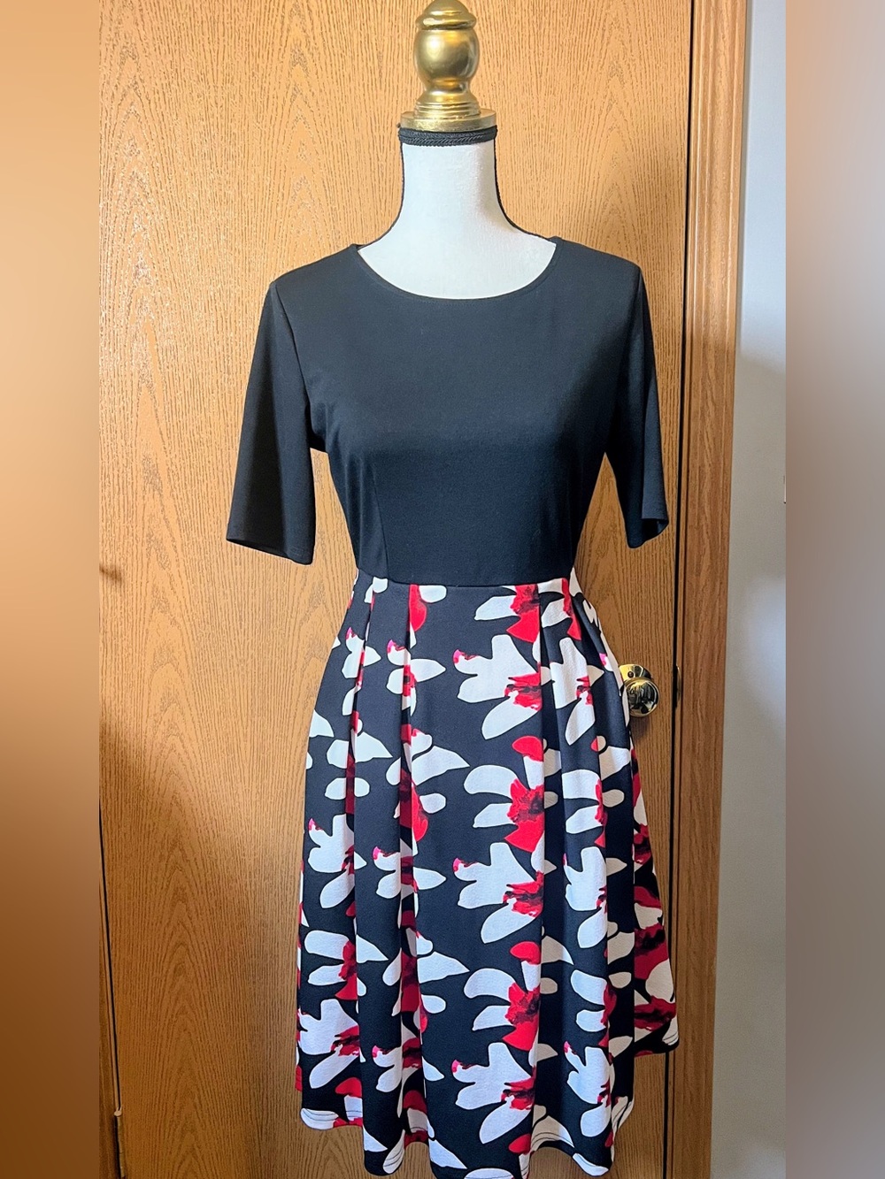 Oxiuly Black Floral Back Zip Dress - Medium, NWOT